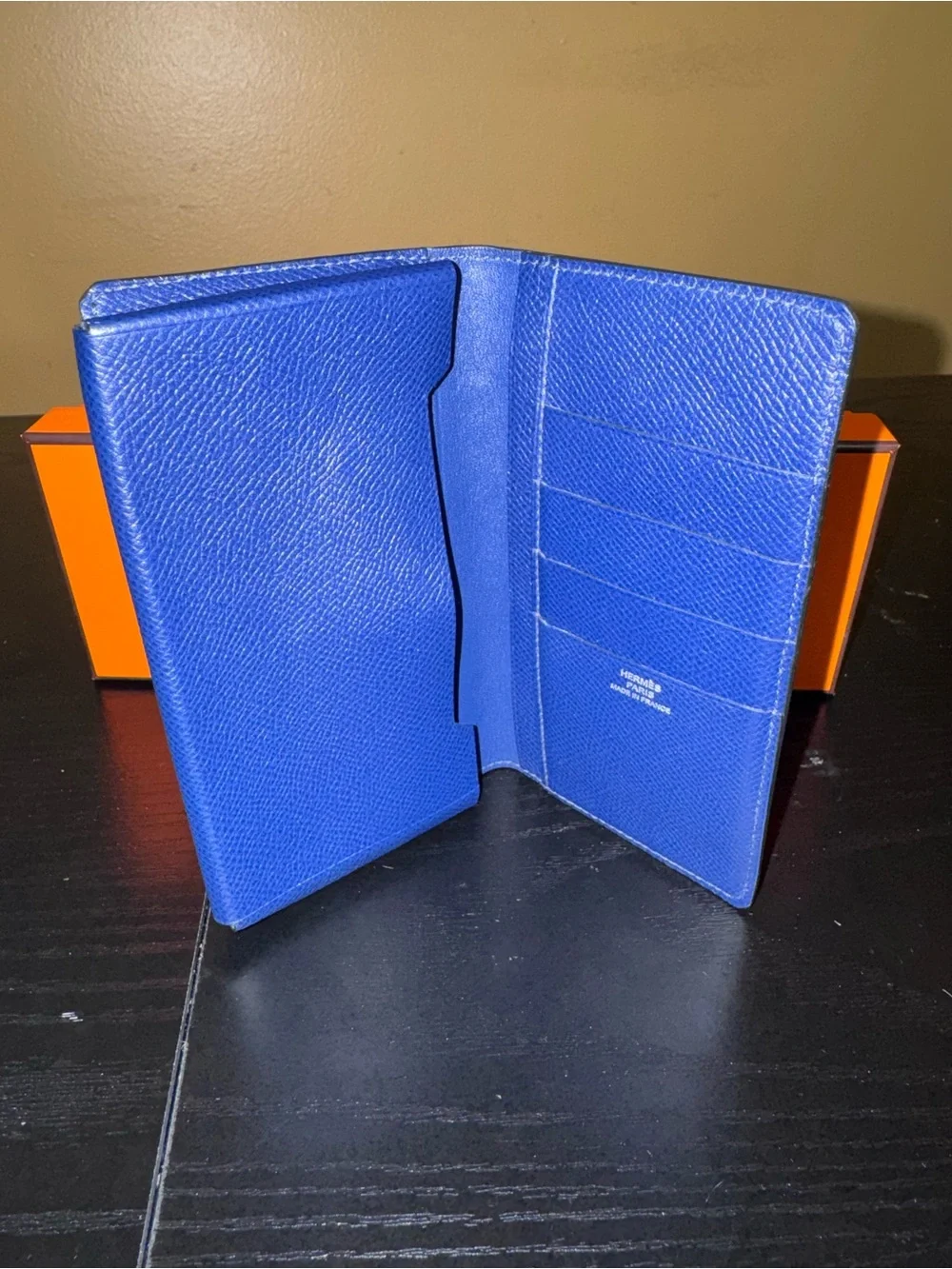 Hermes Indigo Blue Leather Wallet with Box, COA